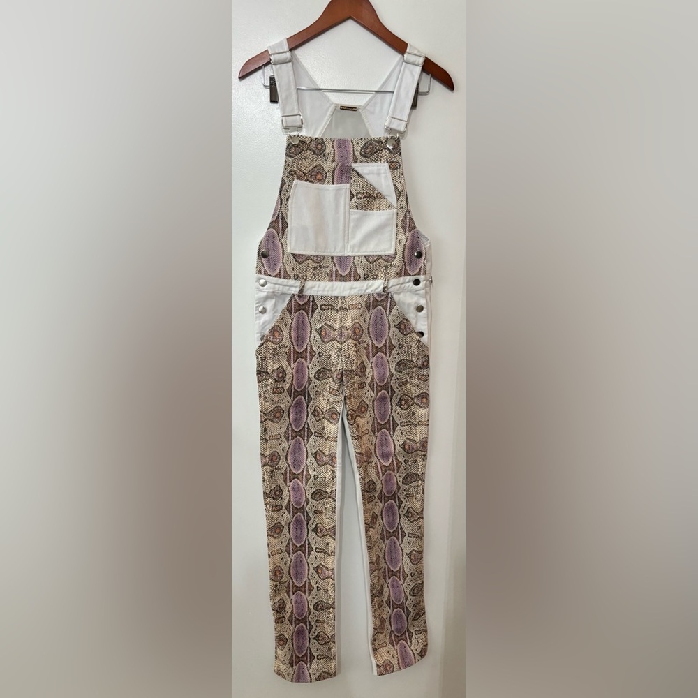 Rebecca Minkoff Women Cowskin Leather and White Cotton Overalls Size XS
